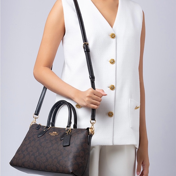 🆕 Auth. COACH Brown and Black Monogram Bag - Picture 4 of 13